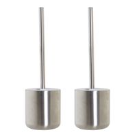 Set van 2x stuks toiletborstel zilver met houder van RVS 37 cm - thumbnail