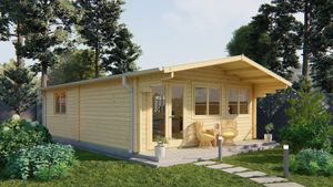 Blokhut Ballyragget 575x780 cm - Bruin geïmpregneerd- Zadeldak- Geïmpregneerd vurenhout- Tuindeco