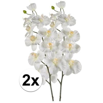 Kunstbloem - 2x - Orchidee - op tak - 100 cm - wit - sier - decoratie bloemen
