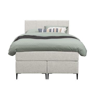 Leen Bakker - Boxspring Liv Geblokt - Ecru - 120x200 Cm - Slanke Poot - Stof - Crème