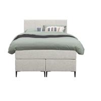 Leen Bakker - Boxspring Liv Geblokt - Ecru - 120x200 Cm - Slanke Poot - Stof - Crème