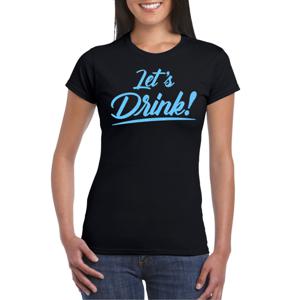 Bellatio Decorations Verkleed T-shirt voor dames - lets drink - zwart - blauwe glitters - glamour 2XL  -