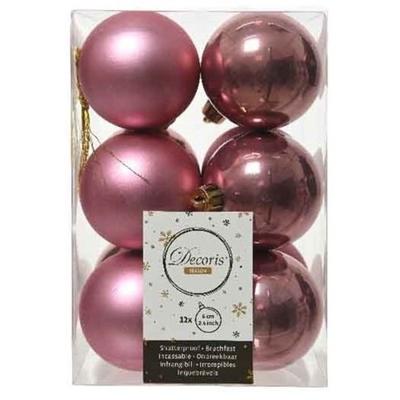 Decoris kerstballen - 12x st - oudroze - 6 cm - kunststof - mat/glans - kerstversiering Decoris kerstballen - 12x st - oudroze - 6 cm - kunststof - mat/glans - kerstversiering