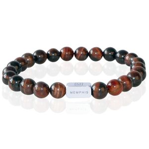 Memphis Kralen Armband Rood Tijgeroog & Silver-21cm