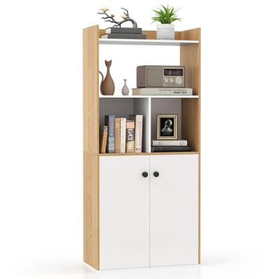 Boekenkast met Dubbeldeurskast 3-niveau Hoge Plank Vrijstaand Opbergmeubel voor Woonkamer Studeerkamer Keuken 60 x 30 x133 cm