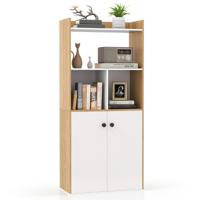 Boekenkast met Dubbeldeurskast 3-niveau Hoge Plank Vrijstaand Opbergmeubel voor Woonkamer Studeerkamer Keuken 60 x 30 x133 cm