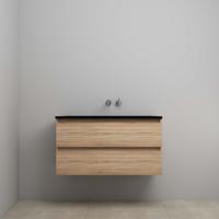 On-Line Onderkast - 100 cm - Voorgemonteerd - Ladestructuur - Acryl Wastafel - zonder Kraangat - Eiken