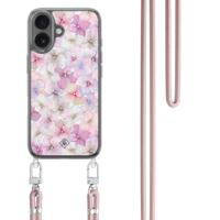 iPhone 16 hoesje met rosegoud koord - Hortensia iPhone 16 hoesje met rosegoud koord - Hortensia