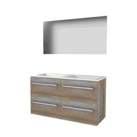 Basic-Line Ultimate 46 Badkamermeubelset - 120 x 46 cm - Met Grepen - 4 Lades - Acryl Wastafel - Zonder Kraangat - Spiegel met Indirecte LED Verlichting - Scotch Oak