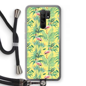 Flamingo party: Xiaomi Redmi 9 Transparant Hoesje met koord