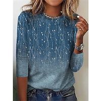 Dames T-shirt Bloemig Afdrukken Feestdagen Weekend Elegant Modieus Basic Lange mouw Ronde hals blauw Herfst winter Lightinthebox