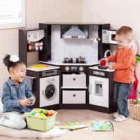 Houten Kinderkeuken met Licht & Geluid & Waterdispenser & Wasmachine & Accessoires Speelkeuken Bruin