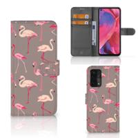 OPPO A54 5G | A74 5G | A93 5G | Telefoonhoesje | Met pasjeshouder | Flamingo