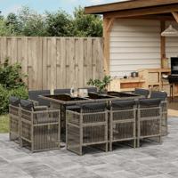 11-delige Tuinset met kussens poly rattan grijs