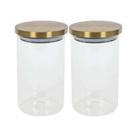 Voorraadpot - 2x - 900 ml - glas - draaideksel - goud - 9.5 x 17 cm - weckpot - thumbnail