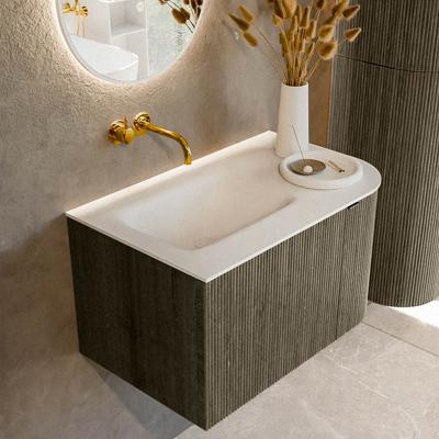 Badmeubel Mondiaz Kurve | 75 cm cm | Meubelkleur Shadow | Wastafelkleur Talc | Solid surface | Wasbak links zijde spoelbak | Zonder kraangat(en)