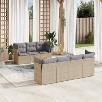 8-delige Loungeset met kussens poly rattan beige