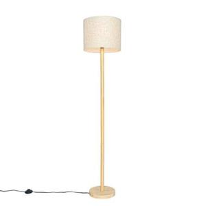 QAZQA Landelijke vloerlamp hout met linnen kap beige 32 cm - Mels