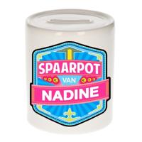 Kinder spaarpot met naam - Nadine - keramiek - met dop - wit - Sparen - Spaargeld van Nadine
