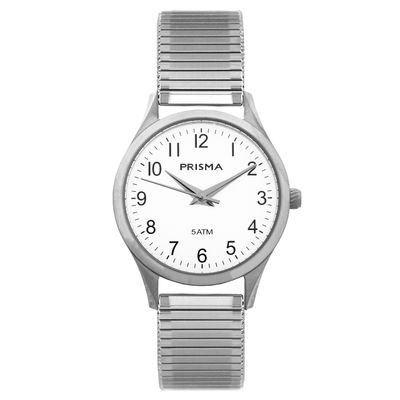 Prisma P.1155 Horloge rekband staal zilverkleurig-wit 29 mm