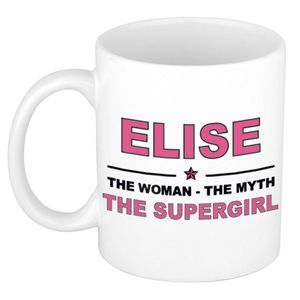 Naam cadeau mok/ beker Elise The woman, The myth the supergirl 300 ml - Naam mokken