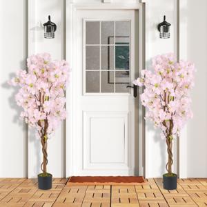 150 cm Set van 2 Kunstboom met Bloemen Kunstplant in Pot Kunstmatige Kersenbloesemboom Bloemenboom Kersenboom Sakura Roze
