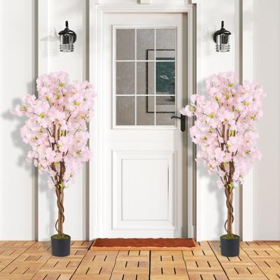 150 cm Set van 2 Kunstboom met Bloemen Kunstplant in Pot Kunstmatige Kersenbloesemboom Bloemenboom Kersenboom Sakura Roze