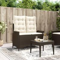 Tuinbankje verstelbaar met kussens poly rattan bruin - thumbnail