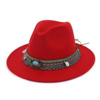 Vrouwen Jazz Caps Bohemen stijl wollen hoeden voor lente zomer Beach(Red)