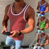 Voor heren Singlet Vest Top Onderhemd Mouwloos shirt Gestreept Strakke ronde hals Buiten Straat Mouwloos Kleding Modieus Lichtgewicht Ademend Comfortabel Lightinthebox