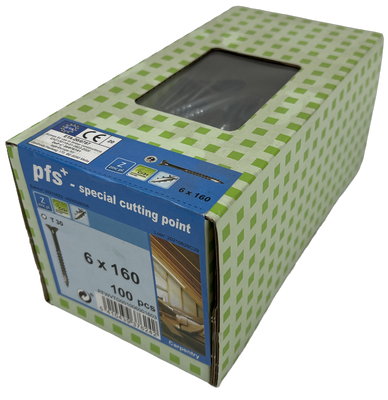 pgb-Europe PFS+ | Spaanplaatschroef PFS+ VZK-T Ø 6x160 Zn | 100 st - PFWVTG001006001603