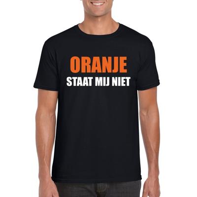 Oranje staat mij niet tekst t-shirt - zwart - voor heren - korte mouwen