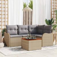 Tuinbankenset met opslag 5 pcs Beige en Licht Grijs poly rattan