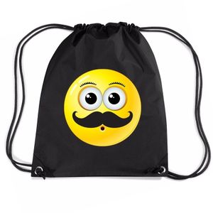 Nylon emoticon smile snor rugzak zwart met rijgkoord