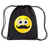 Nylon emoticon smile snor rugzak zwart met rijgkoord