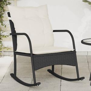 Tuinschommelstoel met kussens poly rattan zwart