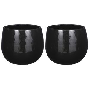 2x Stuks Plantenpot/bloempot keramiek zwart speels licht gevlekt patroon - D16/H14 cm