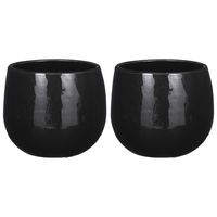 2x Stuks Plantenpot/bloempot keramiek zwart speels licht gevlekt patroon - D16/H14 cm