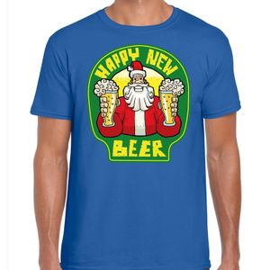 Fout Nieuwjaar / Kerstshirt happy new beer / bier blauw heren