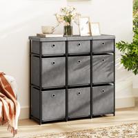 Kast met Lades Opbergtabel met Metalen Frame en Opvouwbare Stoffen Containers 87 x 29 x 84 cm Grijs