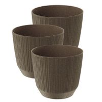 3x stuks moderne carf-stripe plantenpot/bloempot kunststof dia 17 cm/hoogte 15 cm eco/aarde bruin