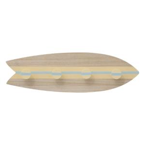 Wand kapstok Surfplank - 4 ophang haken - hout - 54 x 16 cm - beige - decoratief