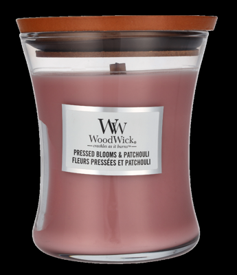 Woodwick Pressed Blooms & Patchouli Medium Hourglass Candle 0