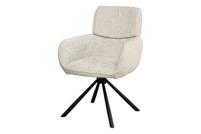 Draaistoel UNIQUE 180° met armleuningen chenille stof champagne beige en zwarte poten - 46322