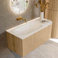 Badmeubel Mondiaz Kurve-Dlux | 105 cm | Meubelkleur Oak | Wastafelkleur Ostra | Solid surface | Links spoelbak | Zonder kraangat(en)