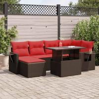 7-delige Loungeset met kussens poly rattan acacia bruin