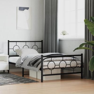 Bedframe met hoofd- en voeteneinde metaal zwart 107x203 cm