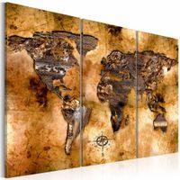 Schilderij - Wereldkaart - Opaliserende Wereld,  3luik , wanddecoratie , premium print op canvas - thumbnail