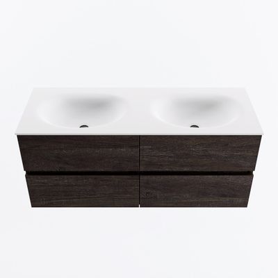 MONDIAZ VICA 120cm badmeubel onderkast Dark Brown 4 lades. Wastafel MOON dubbel 2 kraangaten, kleur Talc.