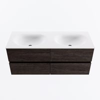 MONDIAZ VICA 120cm badmeubel onderkast Dark Brown 4 lades. Wastafel MOON dubbel 2 kraangaten, kleur Talc.